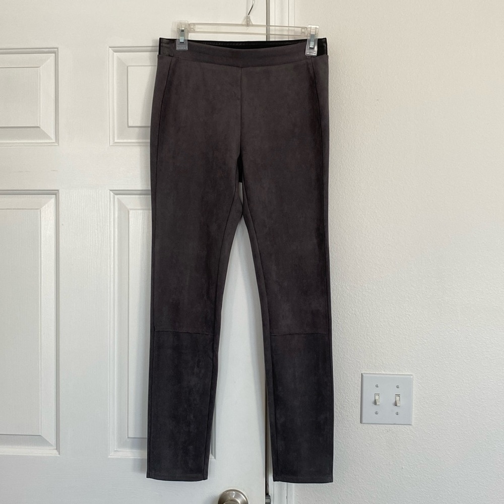 White House Black Market dark faux suede leggings.